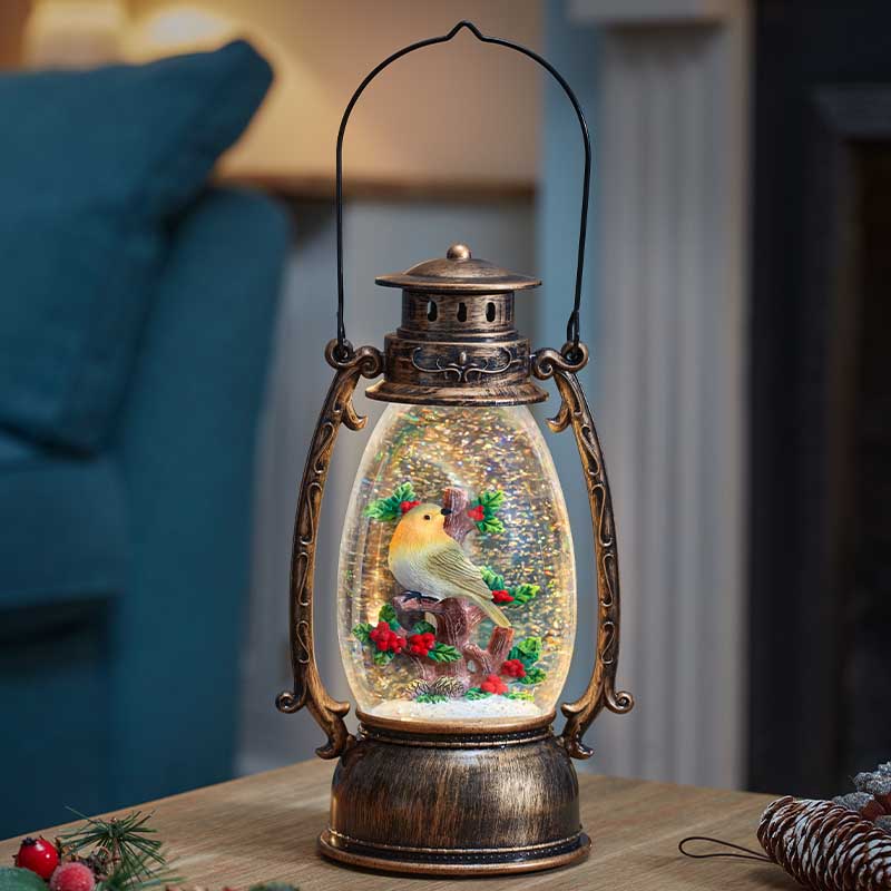 Snow Swirl Festive Robin Lantern