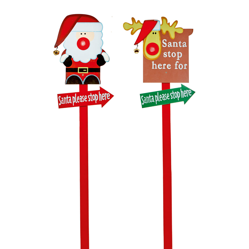 1m Wood Santa Stop Here Garden Stake