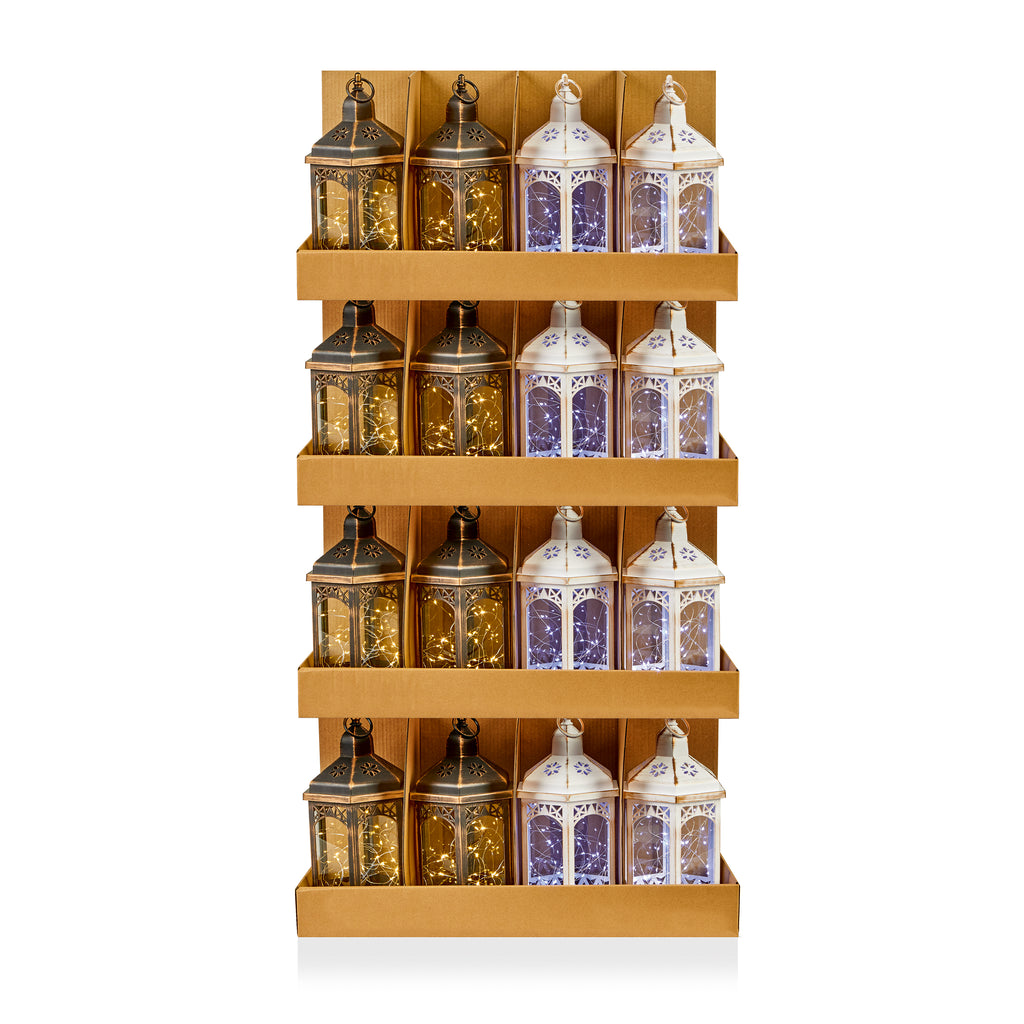 35cm Battery Operated Antique Hexagonal Lantern with 40 LEDs
