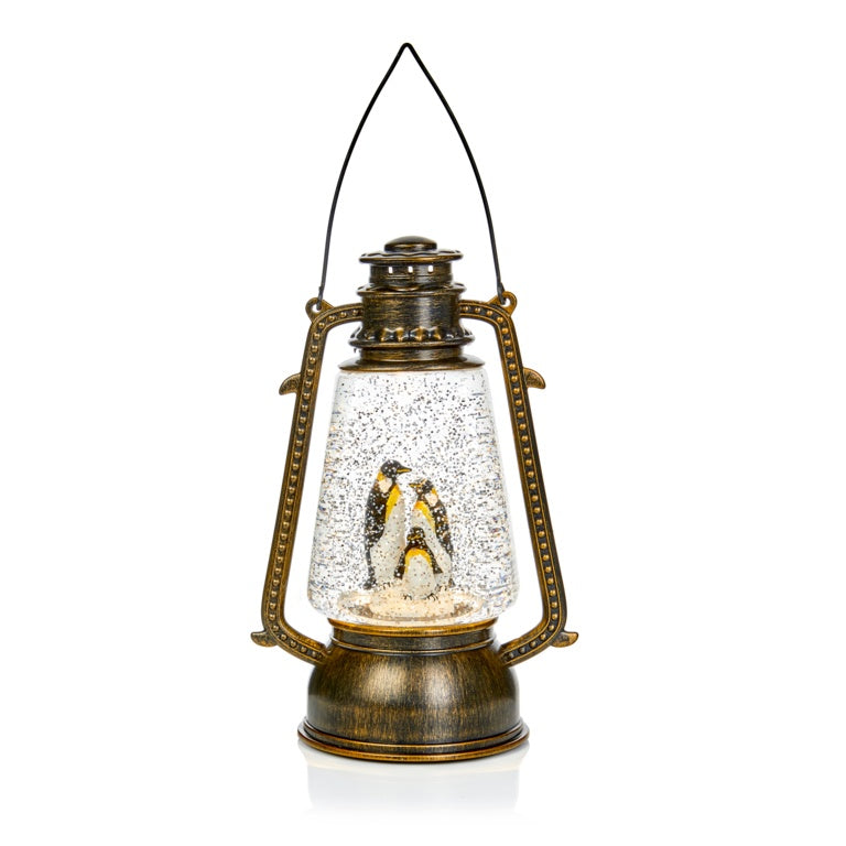 24cm Bo Antique Hurrican Lantern Penguin Scene Water