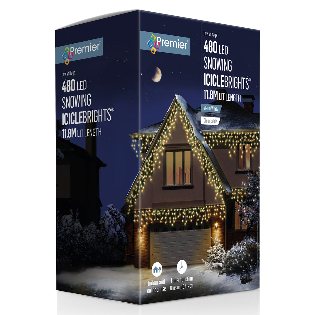 480 LED Snowing Icicles with Timer Warm White