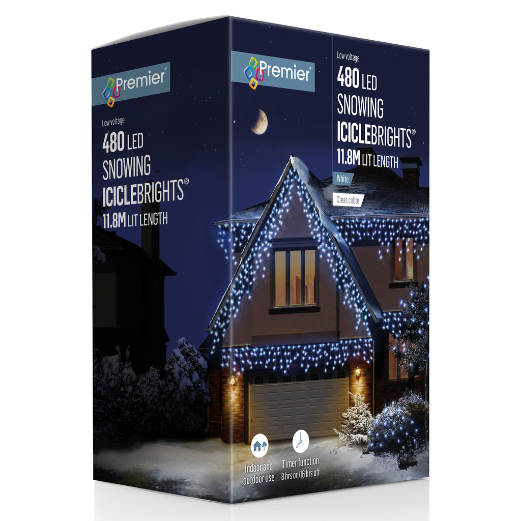 480 LED Snowing Icicles with Timer White