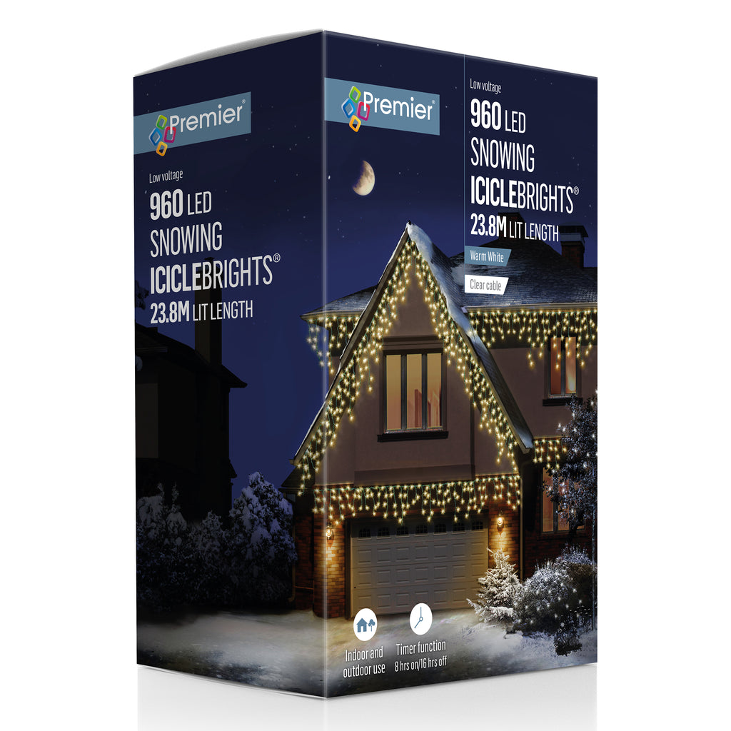 960 LED Snowing Icicles with Timer Warm White