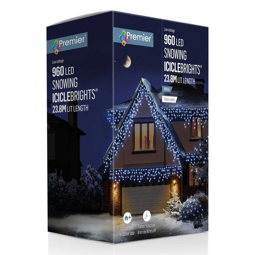 960 LED Snowing Icicles with Timer White