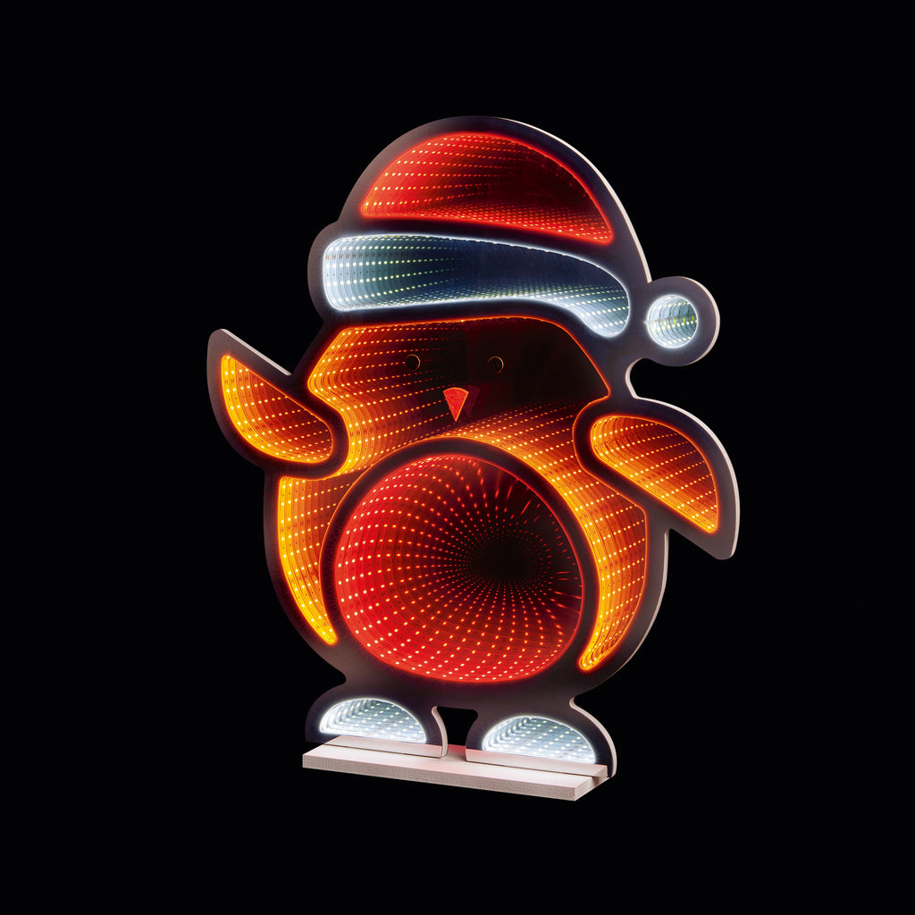 Standing Robin with Santa Hat Infinity Mirror 60cm