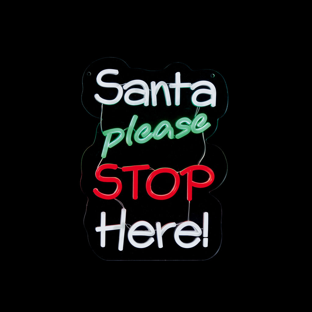 35cm Santa Please Stop Here Light Up Hanging Christmas Neon Sign