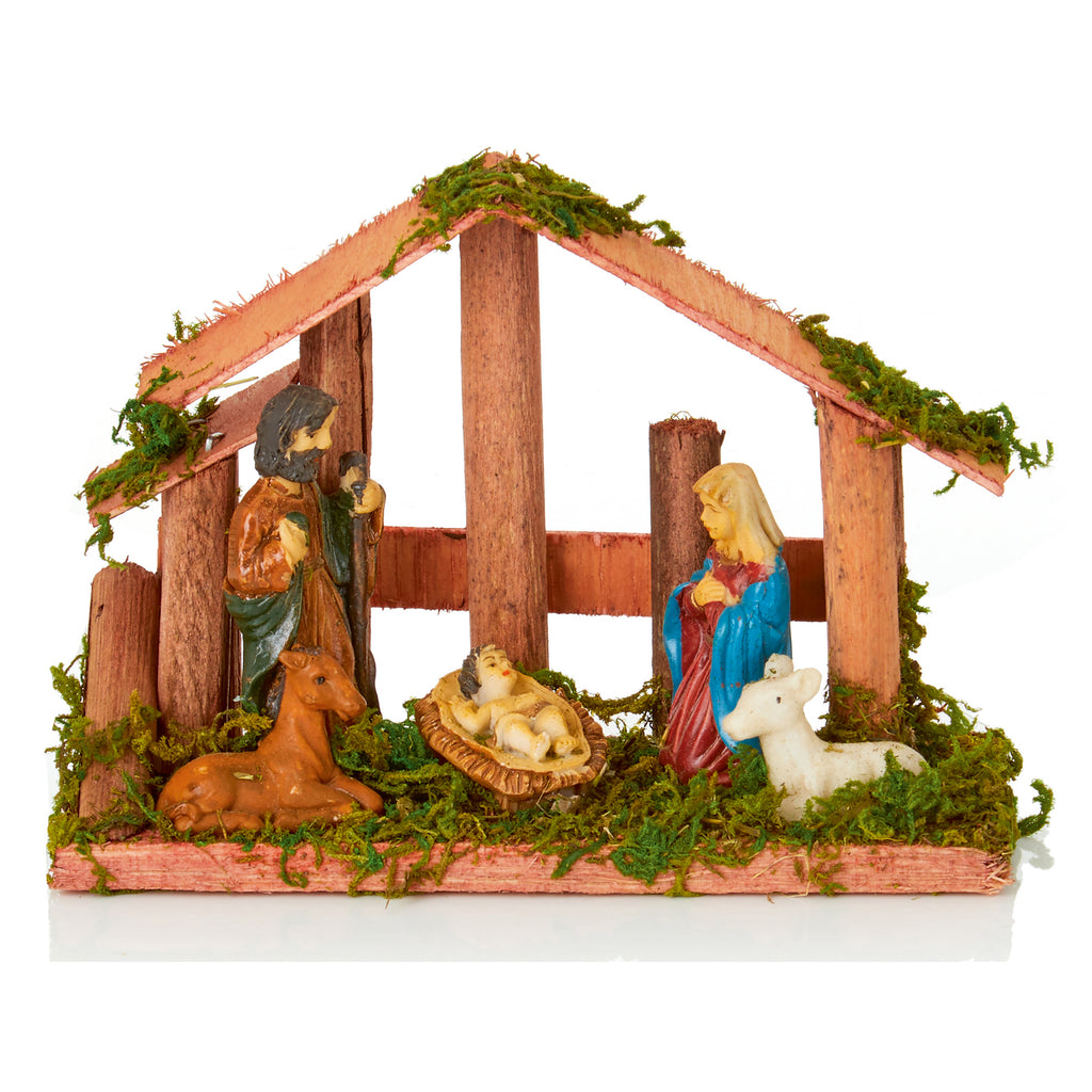15 x 11cm 6 piece Wooden Nativity with Polyresin Figurines