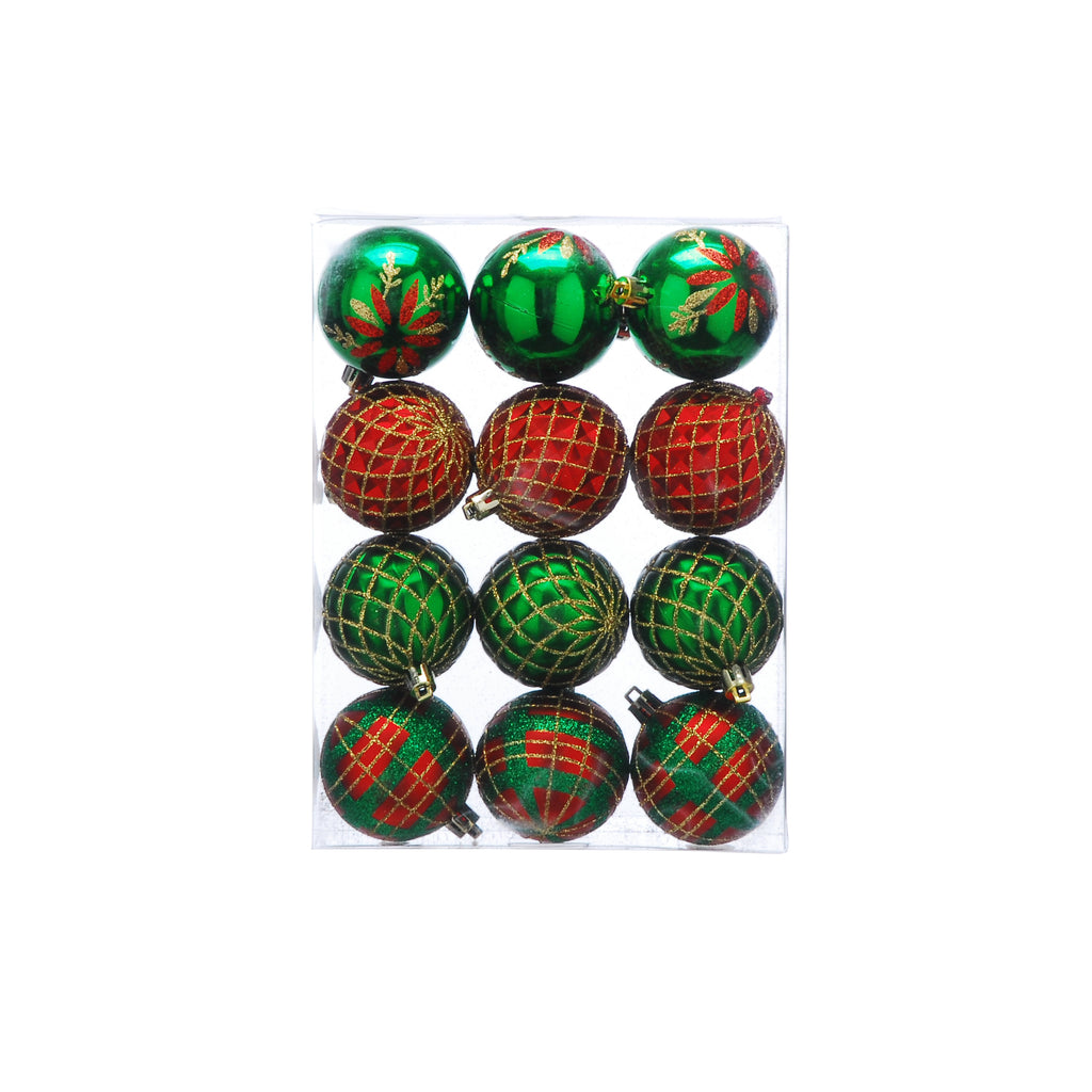 Set Of 12 X 6cm 4 Assorted Balls - Red/Green