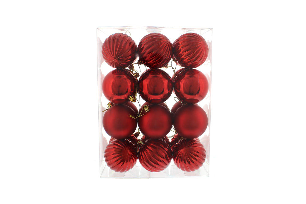 Pack Of 24 X 7cm Mixed Finish Balls - Red