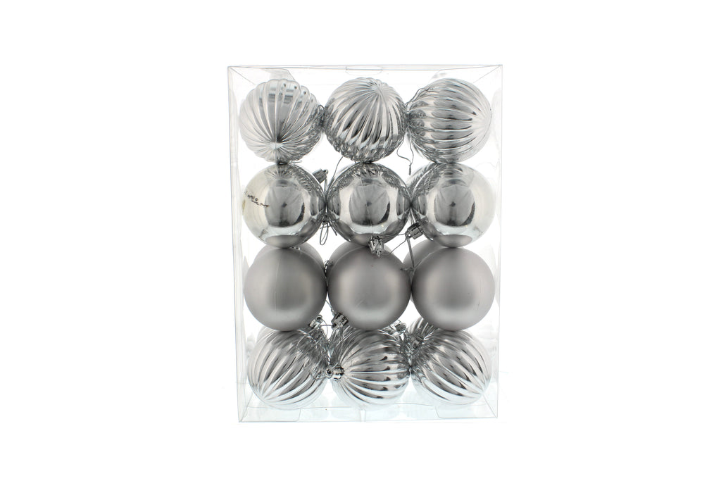 Pack Of 24 X 7cm Mixed Finish Balls - Silver