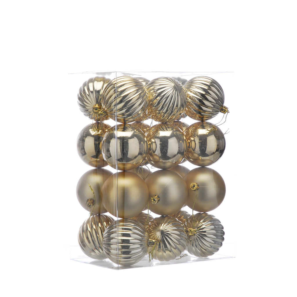 Pack Of 24 X 7cm Mixed Finish Balls-Champagne Gold