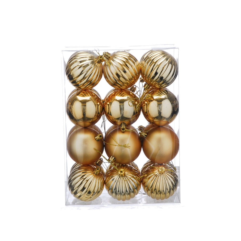 Pack Of 24 X 7cm Mixed Finish Balls - Classic Gold