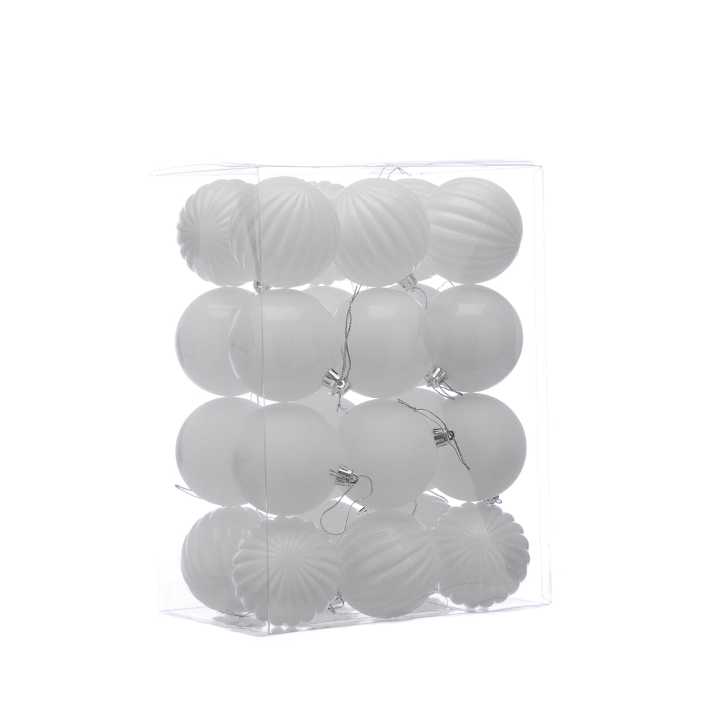 Pack Of 24 X 7cm Mixed Finish Balls - White
