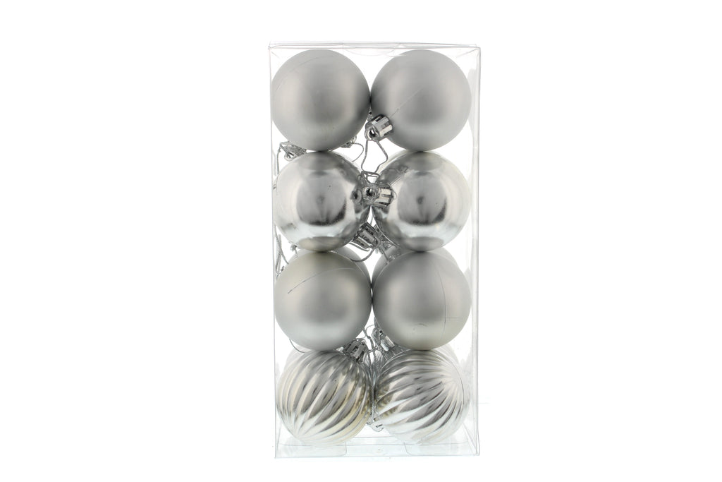 Pack Of 16 X 5cm Mixed Finish Balls - Silver