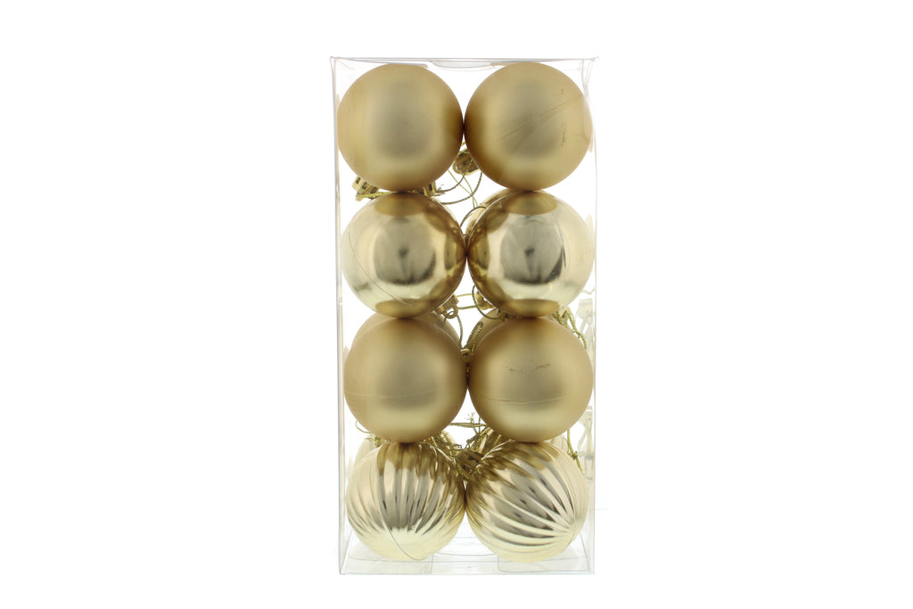 Pack Of 16 X 5cm Mixed Finish Balls-Champagne Gold