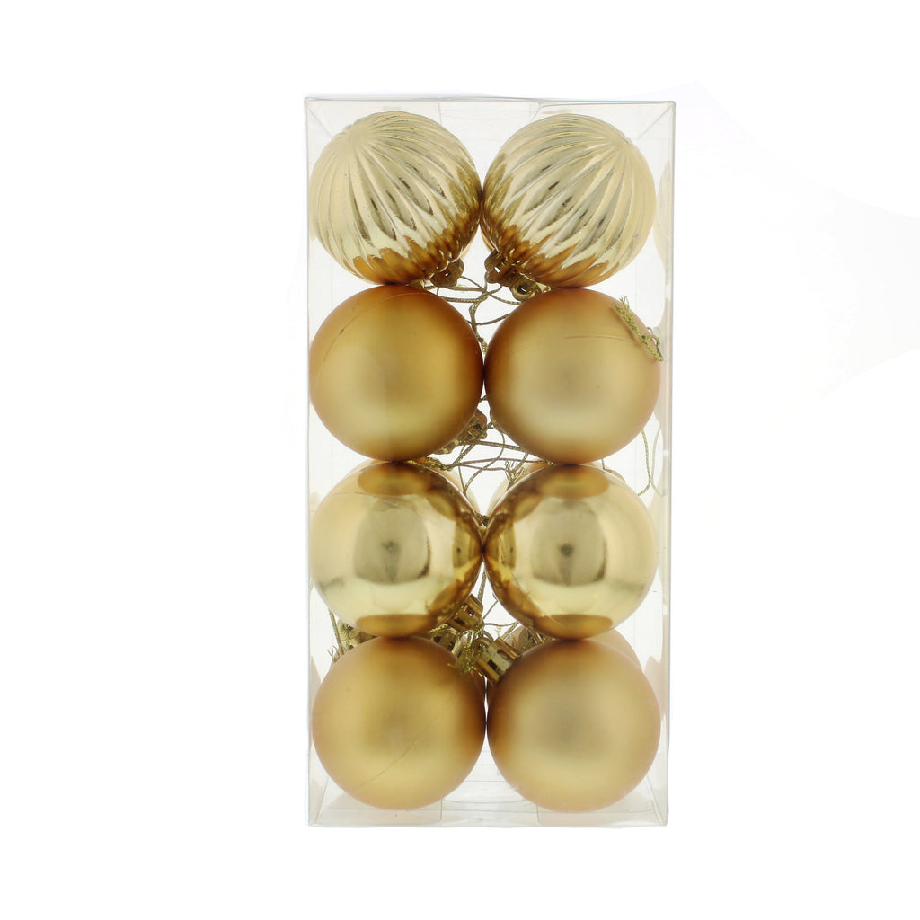 Pack Of 16 X 5cm Mixed Finish Balls - Classic Gold