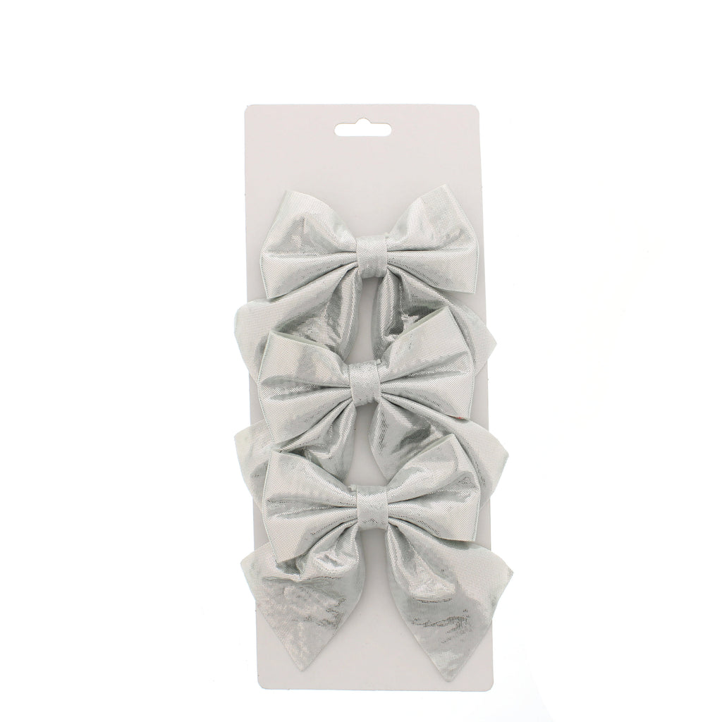 3pcs X 15cm Silver Bows On Backing Card