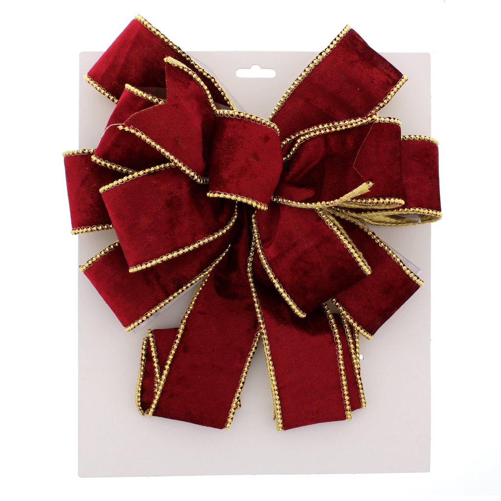 78cm Burgundy Velvet Bow - Gold Edging Tree Topper