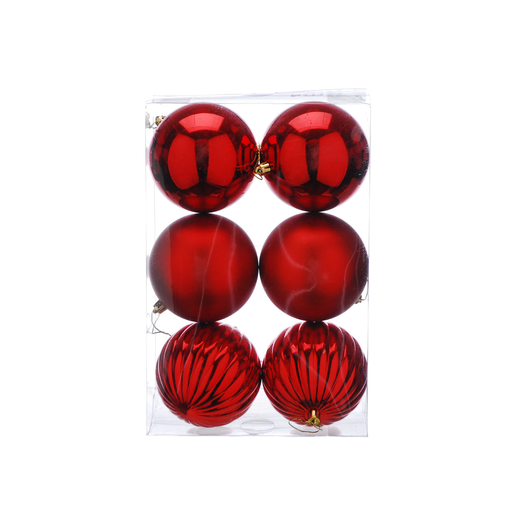 Pack Of 6 X 10cm Mixed Finish Balls - Red