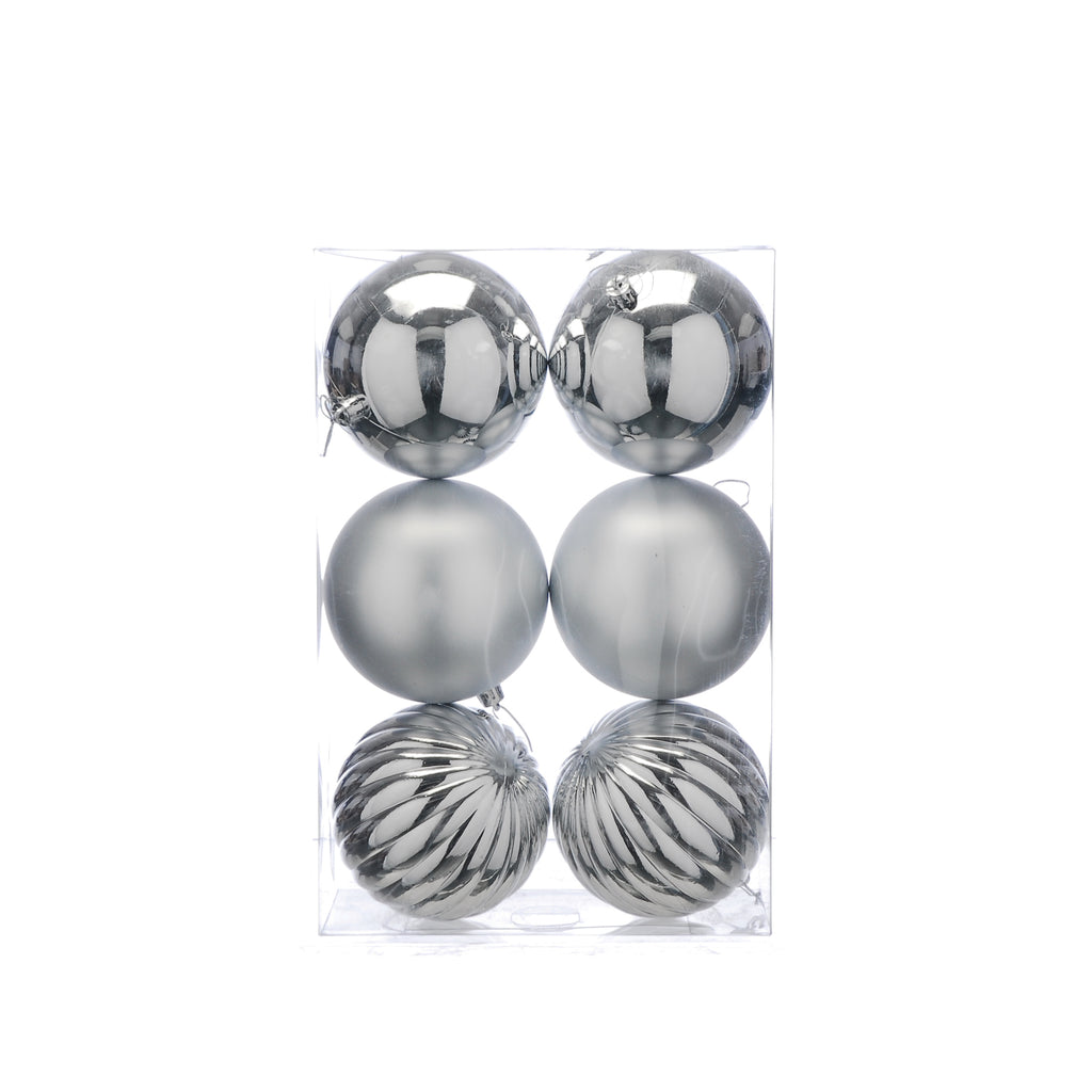 Pack Of 6 X 10cm Mixed Finish Balls - Silver