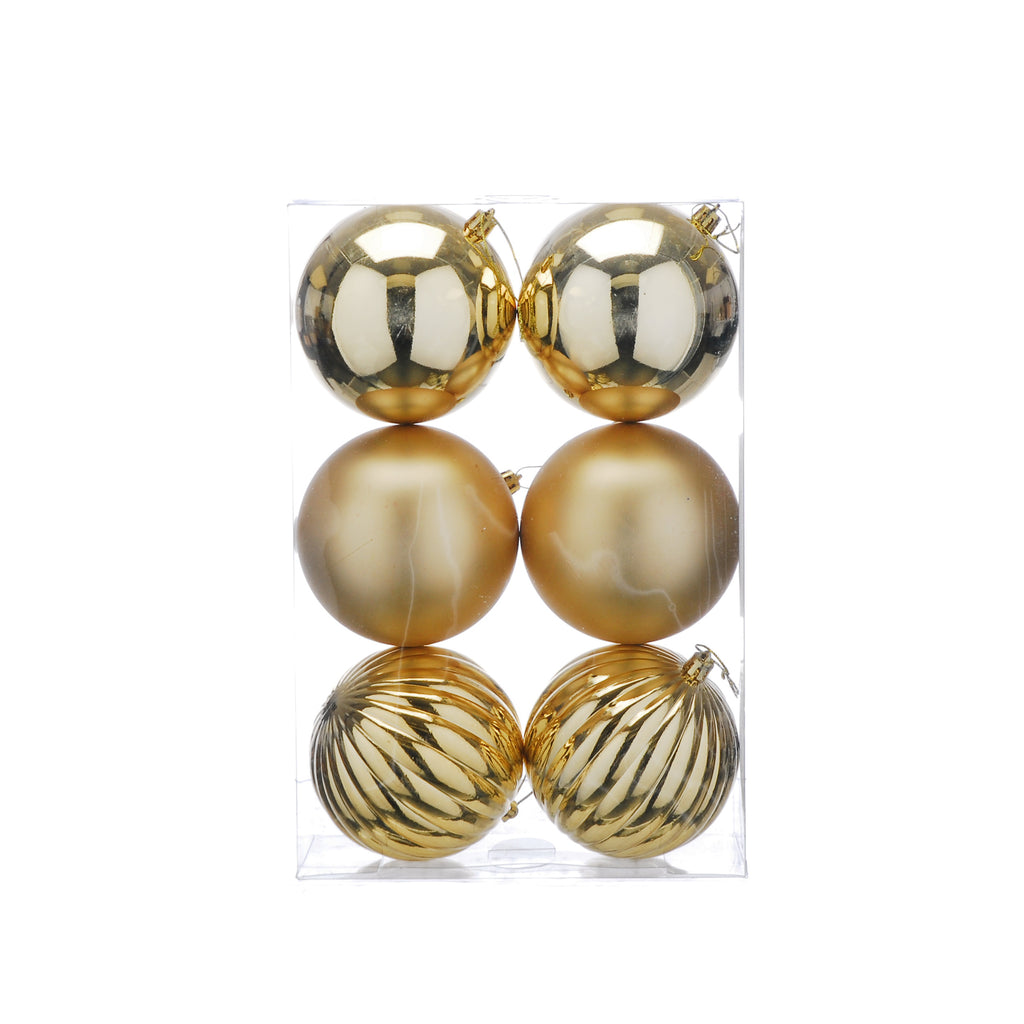 Pack Of 6 X 10cm Mixed Finish Balls-Champagne Gold