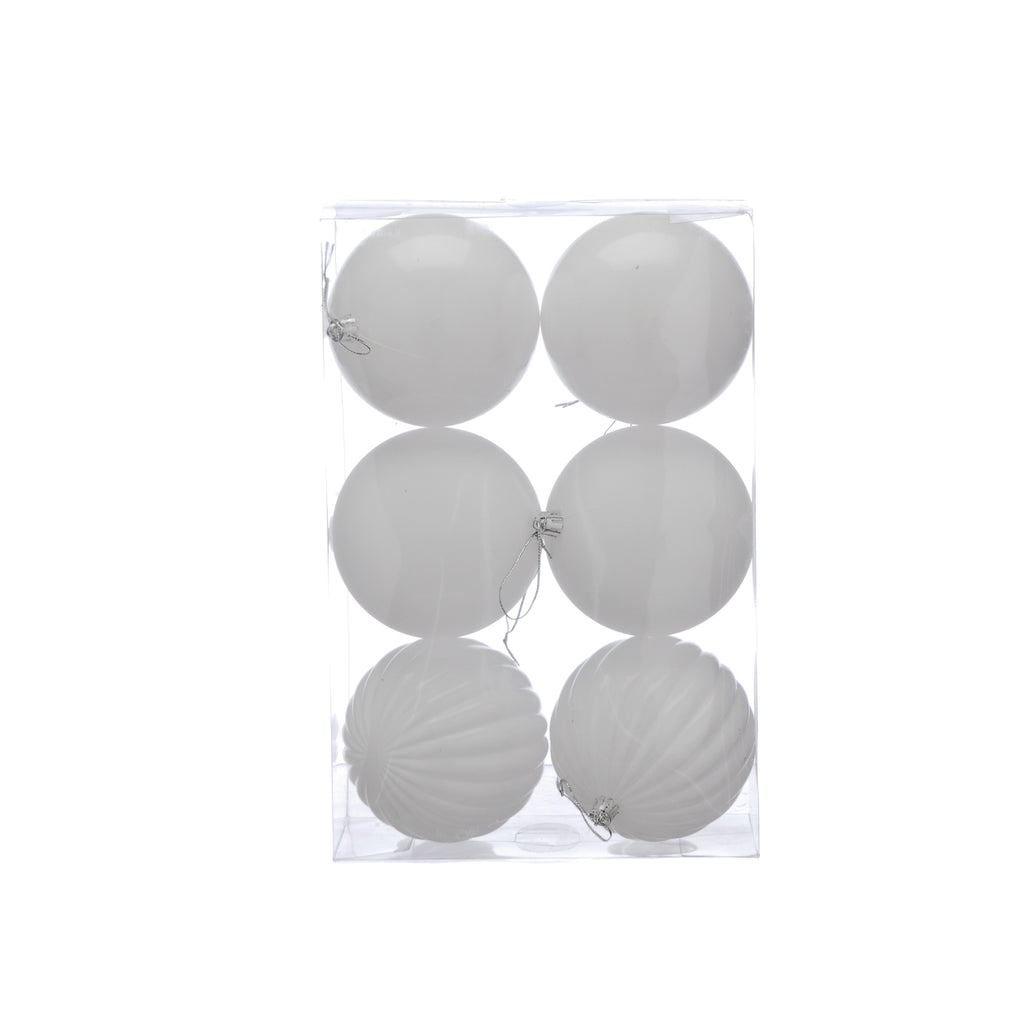 Pack Of 6 X 10cm Mixed Finish Balls - White