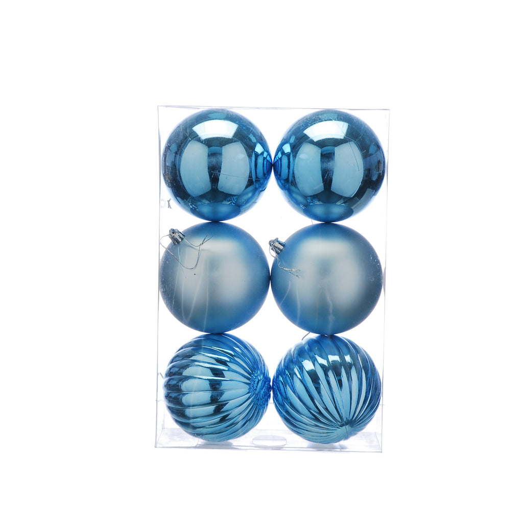 Pack Of 6 X 10cm Mixed Finish Balls - Ice Blue