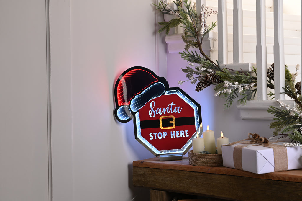 40cm Infinity Santa Stop Here With Hat