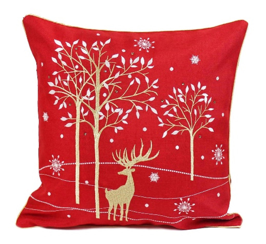 Shimmer Stag - 100% Polyester Red Cushion